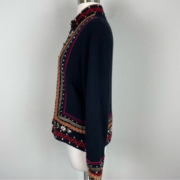 Islandic Design Black Embellished Zip Sweater Jacket Lg - Picture 5 of 8